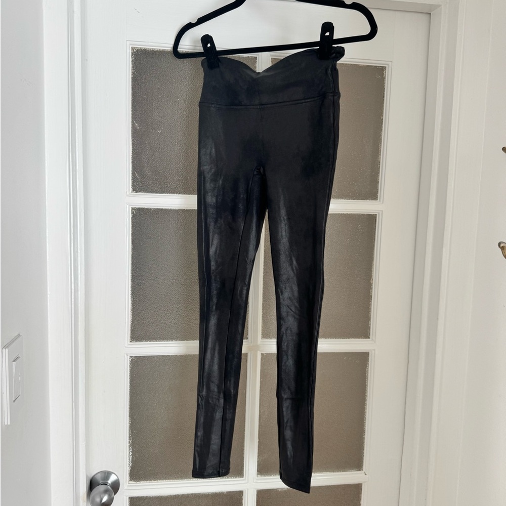 SPANX Black Shimmery Faux Leather-Like Leggings